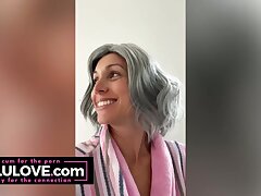 XXL boobs honey striptease nude mirror selfie, gray hair GILF wig, vocal warmups, close-up pussy before after fuck-a-thon - Lelu Enjoy