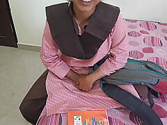 Steaming indian desi college girl was painfull drilling with lecturer in coching guest room on dogy fashion and talk to Hindi audio