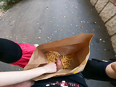 Public double handjob in the fries