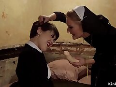 Brunette ass licking girl-girl nun