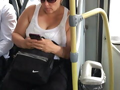 Cougar tits juggling on the bus