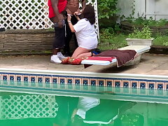 Mega-slut wife sucking bbc at the pool