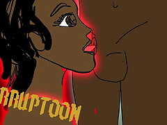 anime Ebony female dom watches penectomy and swallows cum